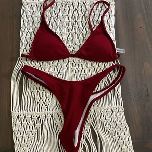 Shein dark red ribbed thong bikini